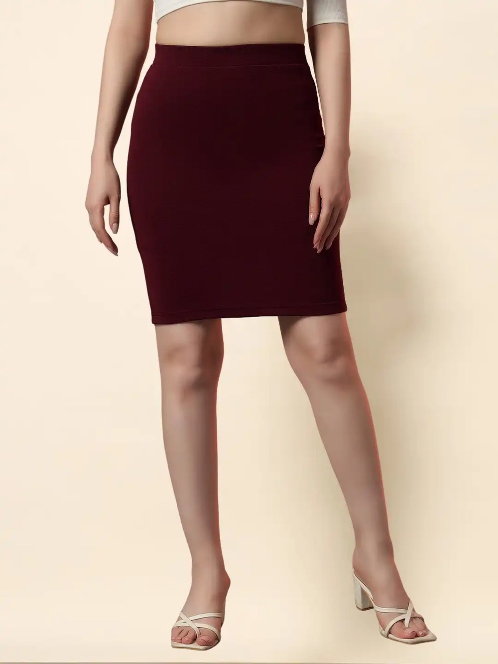 Maroon Bodycon Knee Length Pencil Skirt